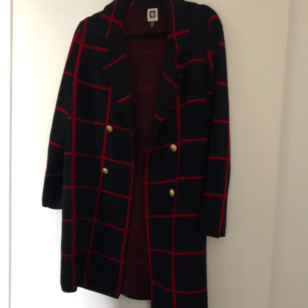 Anne Klein blue and red checked sweater